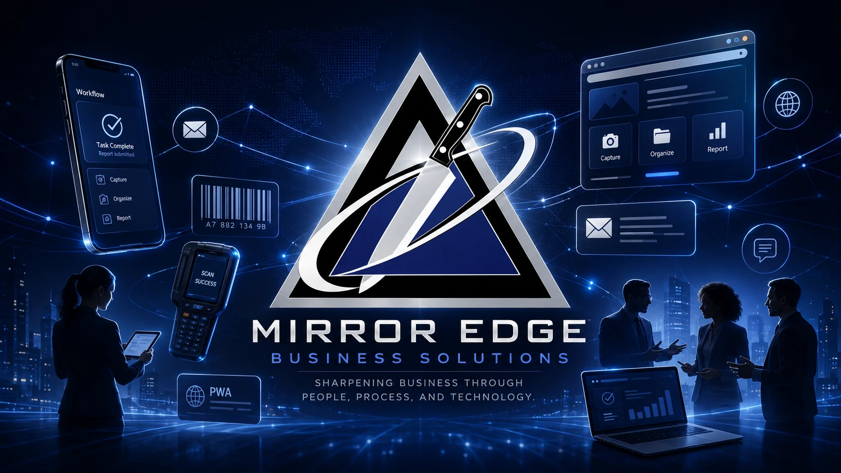 Mirror Edge digital workflow artwork representing mobile, voice-prompted Daily Activity Reporting from a phone, tablet, or computer.